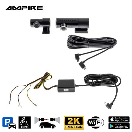 AMPIRE Dual-Dashcam in 2K (Quad HD) Auflösung, WiFi und GPS