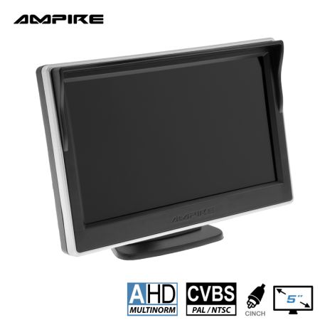 AMPIRE TFT-Monitor 12.7cm (5''), 2 Videoeingänge (AHD/CVBS) Klebe/Saugnapfhalter