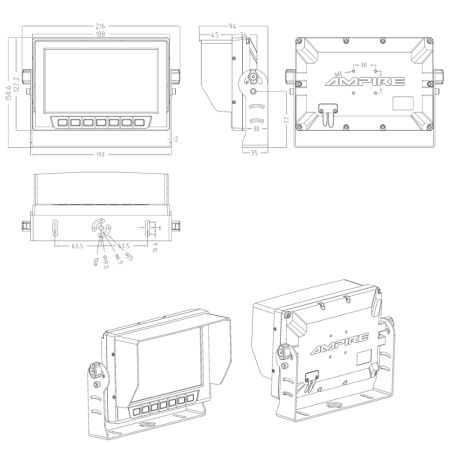 AMPIRE TFT-Monitor 17.8cm (7''), 2 Videoeingänge (AHD/CVBS), wasserdicht IP69