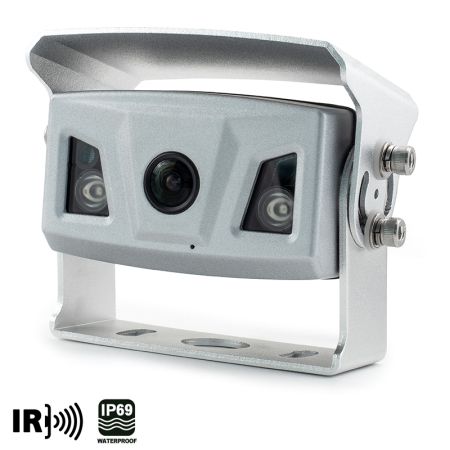 Ultra-Weitwinkel Rückfahrkamera, silber, IP69K, Heckeinbau, 15m Kabel